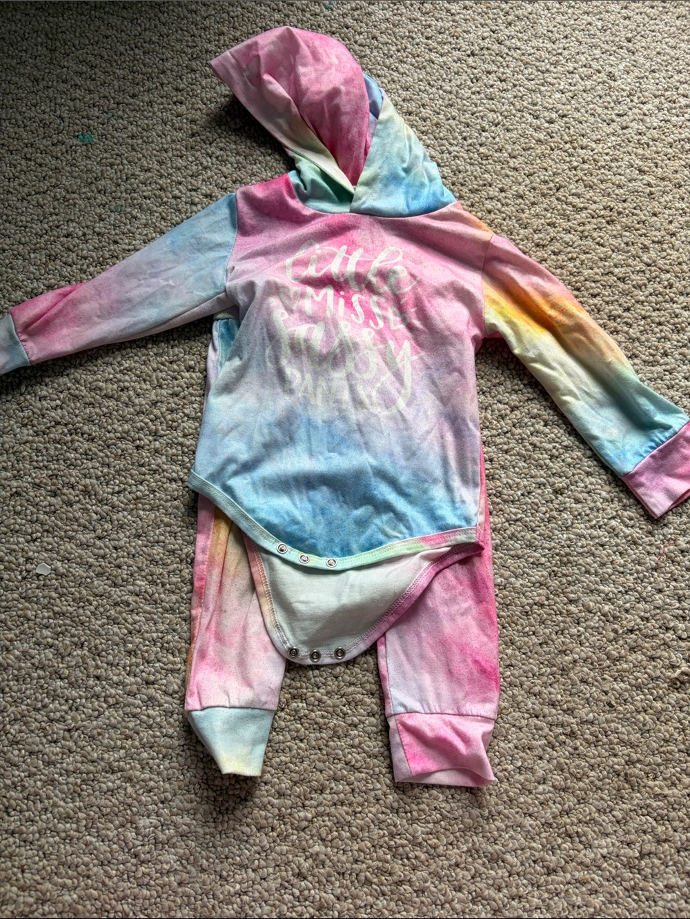Kids Tie-Dye Hooded Matching Set in Pastel Rainbow